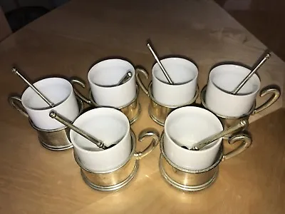 6 Zino Demitasse Porcelain Espresso Cups Silver Holders W/ Spoons Vintage Rare • $50