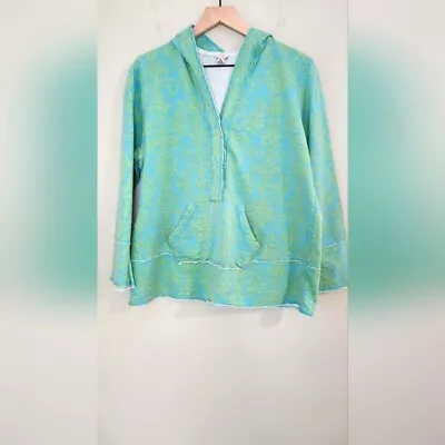 Merona Top Women's 16W/18W Blue Green Paisley Floral Hooded Preppy Spring • $20.99