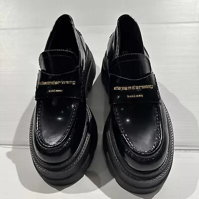 Alexander Wang Carter Leather Platform Loafers Black Sz 7 Eu 38 • $450