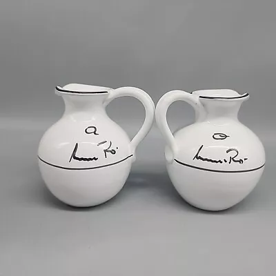 Set 2 Mamma Ro Pottery Made In Italy White Black Creamer Pitcher Small Signed • $20.69