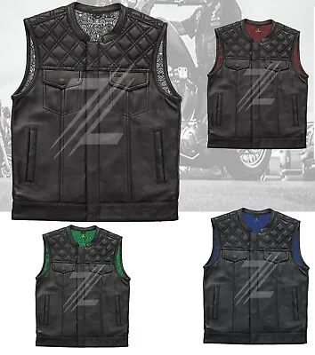 Men's Cowhide Motorbike Leather Vest Diamond Quilted Motorcycle Club Bikers Vest • $162