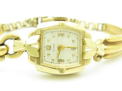 Vintage 14k Yellow Gold CYMA Swiss Made Ladies Estate Solid Link Watch Gift • $3213.14