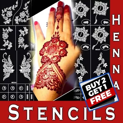 Large Mehndi Stencils Henna Template Temporary Tattoo Body Art Glitter Hand • £3.98