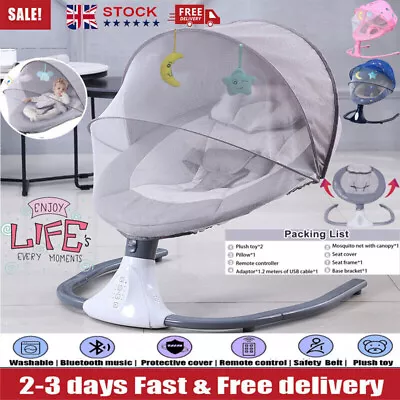 Bluetooth Electric Baby Swing Infant Cradle Bouncer Rocker Chair Music Remote-- • £69.99