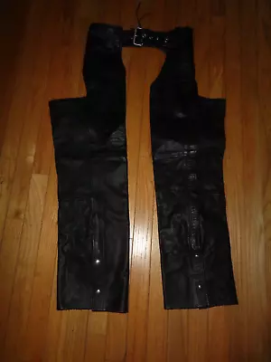 Unik Leather Women’s Black Leather Chaps Adjustable Waist Size S Motorcycle Gear • $59.99
