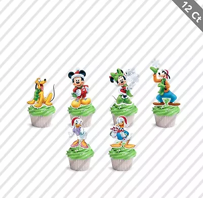 12 Mickey Mouse Holiday Cupcake Topper Favor Party Christmas Minnie Donald Daisy • $10.25