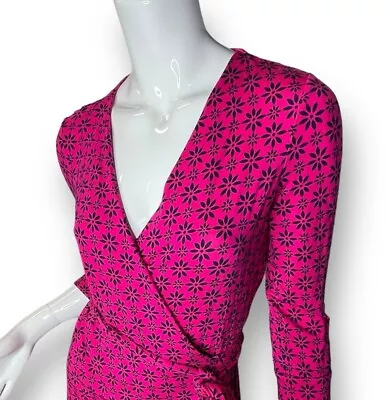 Diane Von Furstenberg DVF New Julian Two Mini Pink Print Jersey Wrap Dress Sz 6 • $45