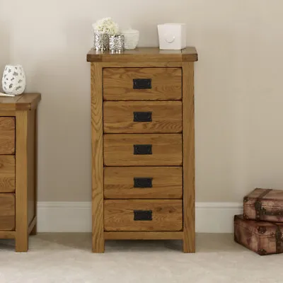 Rustic Oak 5 Drawer Tallboy Wellington Chest Of Drawers - Bedroom Furniture RS06 • £295