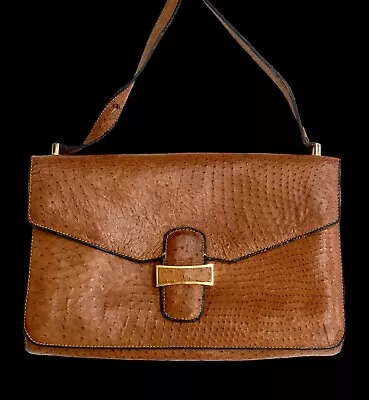 Stunning Vintage Tan Ostrich Leather Bag • $210.49