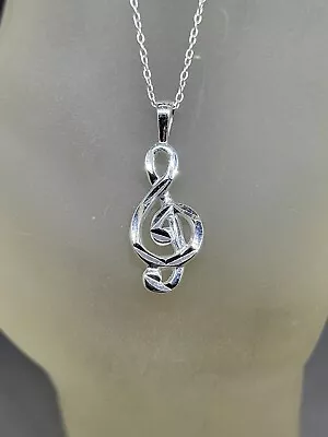 Womans 18  New Treble Clef Musical Note  .925 Sterling Silver Pendant Necklace • $24.99