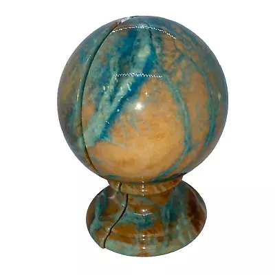 Vintage Pink & Blue Marbled Alabaster Stone Globe Bookends Made In Italy • $200