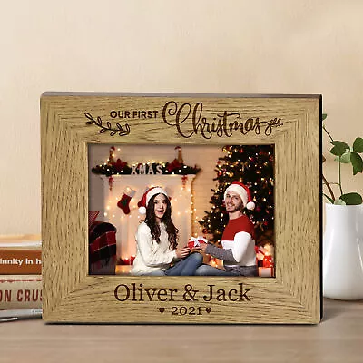 Personalised Wooden Photo Frame Our First Christmas Gift For Newly-weds Couples • £10.99