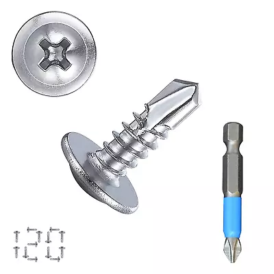 #8 X 1/2  Sheet Metal Screws 410SS Truss Head Self-Tapping 120PCS + Bit • $8.42