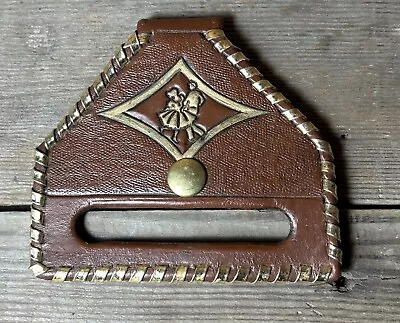 Vintage Square Dance Brown & Gold Leather Towel Belt Loop Holder With Dancers • $10