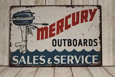 Mercury Boat Engines Tin Metal Sign Vintage Look Outboard Sales & Service XZ • $10.97