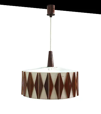 Vintage 1960-70s Danish Style Wood And Canvas Ceiling Pendant Lamp • £98