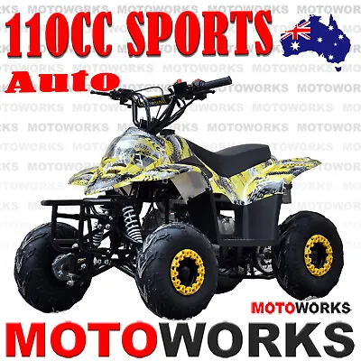 $949 • Buy MOTOWORKS 110CC Sports Auto ATV QUAD Dirt Bike Gokart 4 Wheeler Buggy Kids Yello