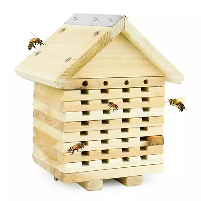 Solitary Bee House Natural Wooden Hive Insect Hotel Bug Shelter Moth Ladybird  • £15.95