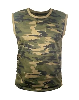 Mens Camouflage Sleeveless Vests Tank Top BodyBuilding Training Holiday Jungle • £4.99