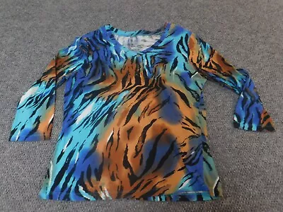 Erin London Womens Blouse Large Stretch Blue Brown • $5