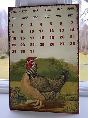 Super French Hen Country Calendar Metal Wall Sign Chicken Oblong Hanging Loops • £10.99