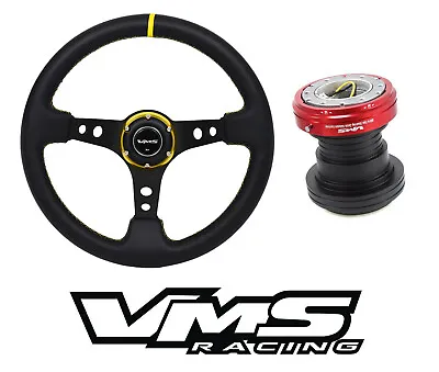 Vms Racing Pilota Leather Steering Wheel + Quick Release Hub For Honda Gold Rd • $199.88