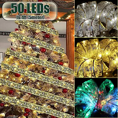 50 LED 16.4FT Fairy Ribbon Lights Strings Christmas Tree Decoration Ornaments • $9.95