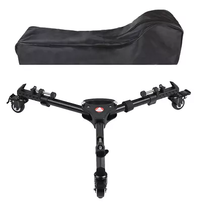 VX-600 Foldable Tripod Dolly 3 Wheels Adjustable Stand Pulley Base + Storage Bag • £53.96