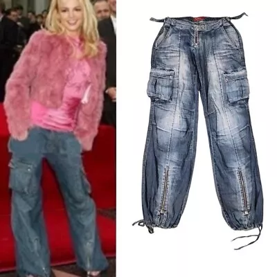 Vintage Y2k Miss Sixty Cargo Wide Leg Jeans As Seen On Britney Spears Size... • $151.55