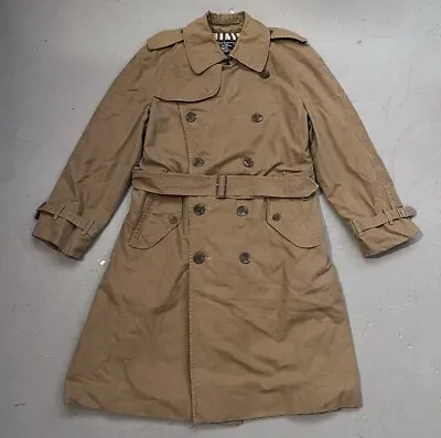 Vintage Burberry Heavy Cotton Distressed Trench Safari Coat Made In England M-L • $152.99