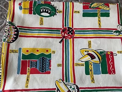 Vtg 40’s 50s Tablecloth Mexican Southwestern Sombrero Pottery Fiesta 68”x50” • $59