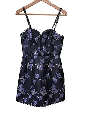 Alice McCall Black Satin Strappy Sleeve Floral Mini Dress AU Size 8 US Size 4 • $55