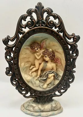 Vintage Ornate Oval Frame 3D Relief Cherubs Angels Concave Picture 6” X 4” • $14