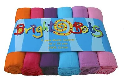 Bright Bots 6PK Baby Muslin Squares 70cms 100% Pure Soft Cotton Girl Mix • £13.99