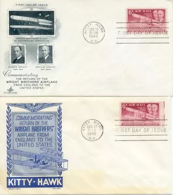 Stamps +++ USA: 1949 Kitty Hawk/Wright Bros.  FDCx2 Unaddressed  AUST POST FREE • $4.85