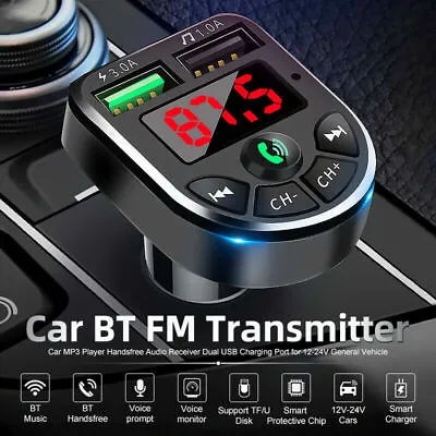 Bluetooth 5.0 Car Wireless FM Transmitter Adapter 2USB PD Charger AUX Hands-Free • $7.99