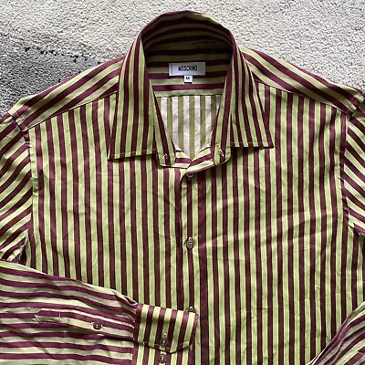 Moschino Medium Green Purple Stripe Button Front Shirt Made In Italy • $80