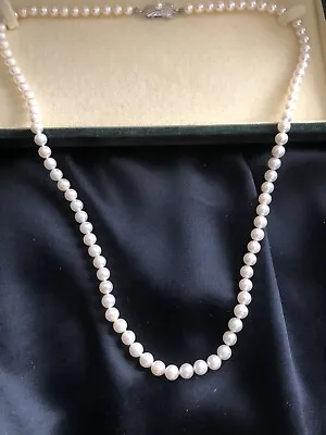 1970's Mikimoto Cultured Pearl With Sterling Silver Clasp Necklace • $895