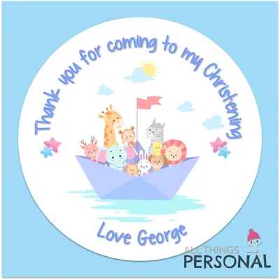 £3.49 • Buy Personalised Christening Day Stickers Party Bag Sweet Cone Seals Thank You Boys