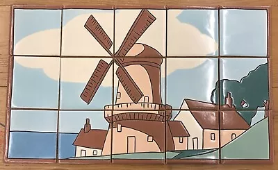 Vintage Dutch Scene Tile Panel By Mosaic Tile Co. Windmill • $850