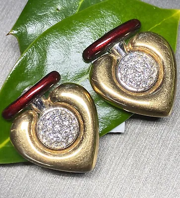 La Nouvelle Bague Diamond 18K Yellow Gold Enamel Heart Clip-On Earrings Italy • $2200