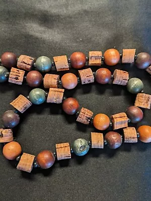 Unique Vintage Natural Wood And Cork Bead African Necklace • $10.99