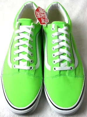 Vans Women's Old Skool Neon Green Gecko True White Canvas Shoes Size 6.5 NIB • $49.99
