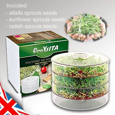 £10.50 • Buy 3 TRAY SEED SPROUTER GERMINATOR BEANS SEEDS Sprouts Transparent 