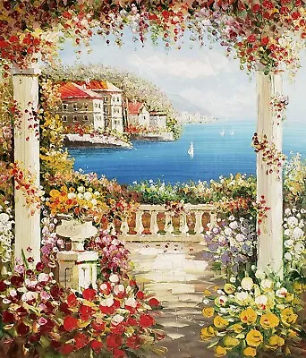 Mediterranean Terrace  #15  24x20 100% Hand Painted Oil Painting On Canvas • $39.99