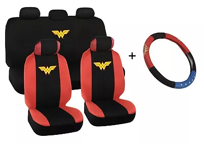 Car Seat Cover And Steering Wheel Cover Wonder Woman Gift Set - Standard Fit • $41.79