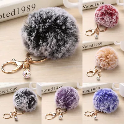 Fluffy Faux Rabbit Fur Ball Keyring Pom Pom Key Chain Ring Charm Bag Pendants • $2.18