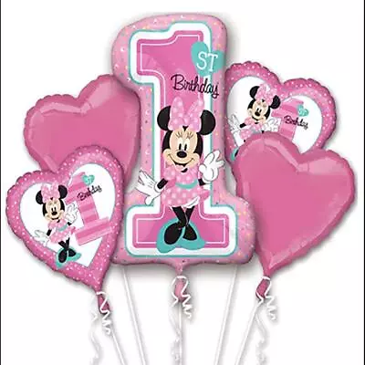 Minnies 1st Birthday Foil Mylar Balloon Bouquet Party Supplies 5 Piece Set New • £8.71