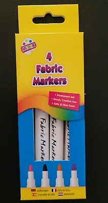 Fabric Markers Textile Clothes T-Shirt Colour Draw Art Craft Pens Pack Of 4 • £3.25