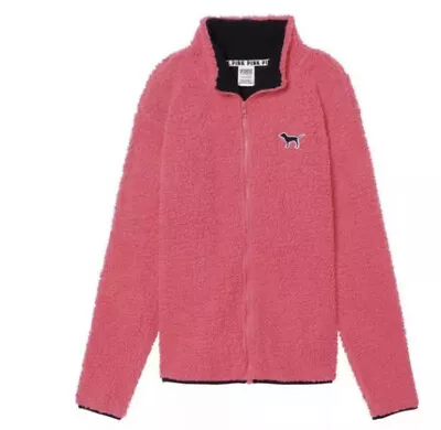 New Victoria's Secret VS PINK Full Zip Up Zip Jacket Sherpa Cosmic Coral M  • $38.50